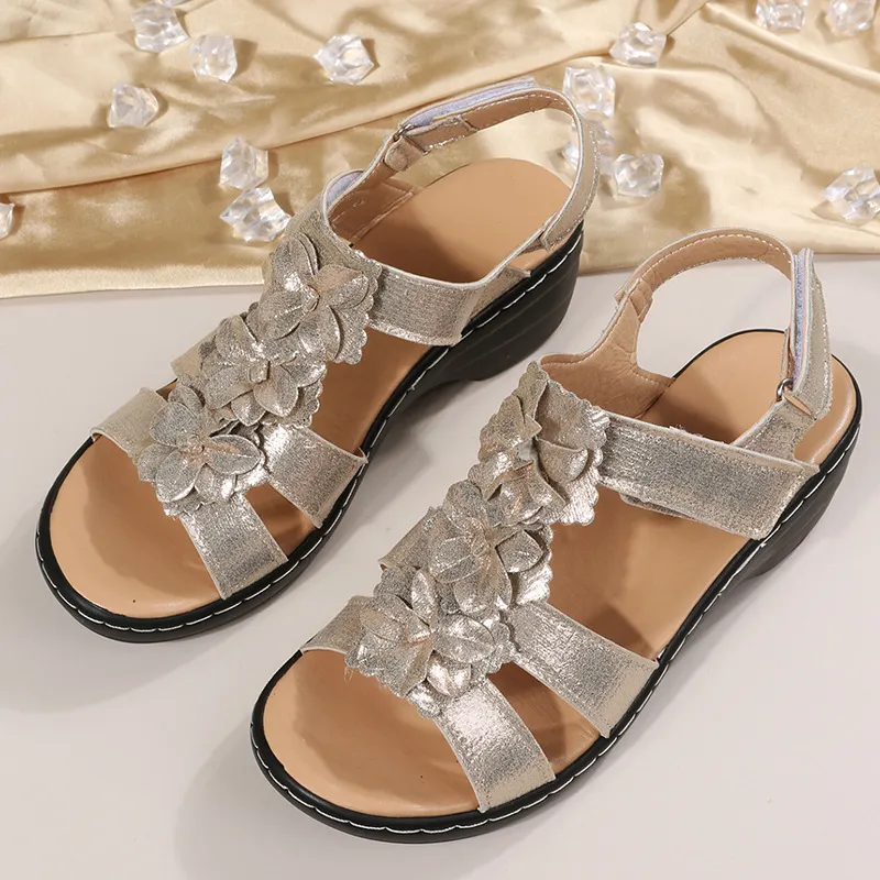 Breakj Breakj 2025 New Hollow Slope And Fish Mouth Flowers Leisure Comfortable Large Size Sandals Women