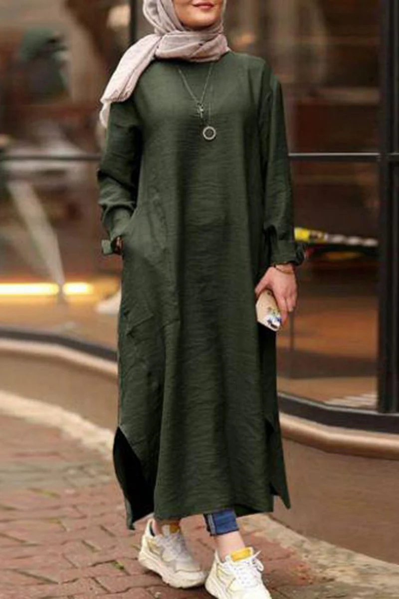 knee length dresses for ladies Beige Linen Modest Maxi Dress  Sleeveless A-Line Abaya Layering Piece   Revert Fashion
