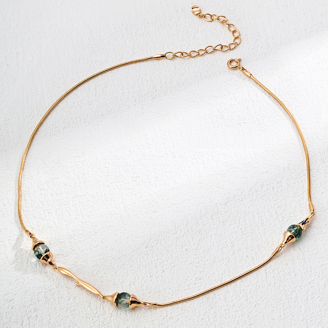 Moss Agate Gold Plated Chain Necklace