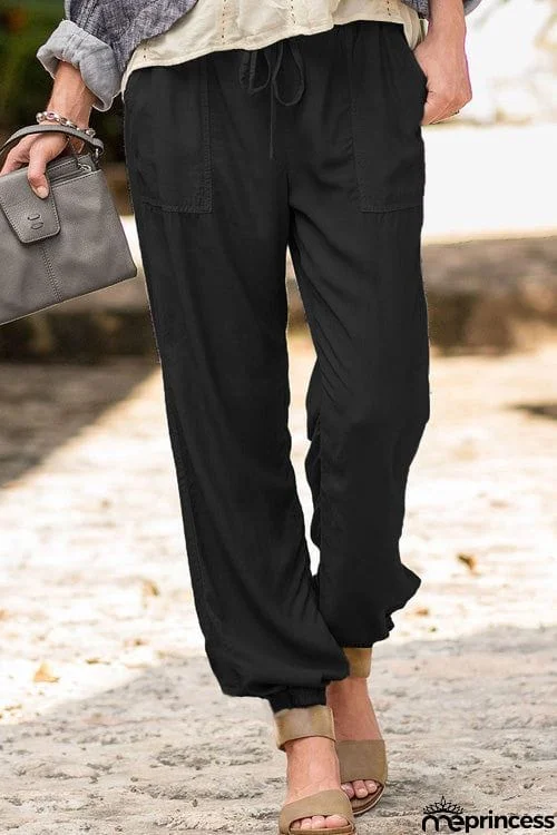 Fashion Casual Solid Lace Up Slim Pants