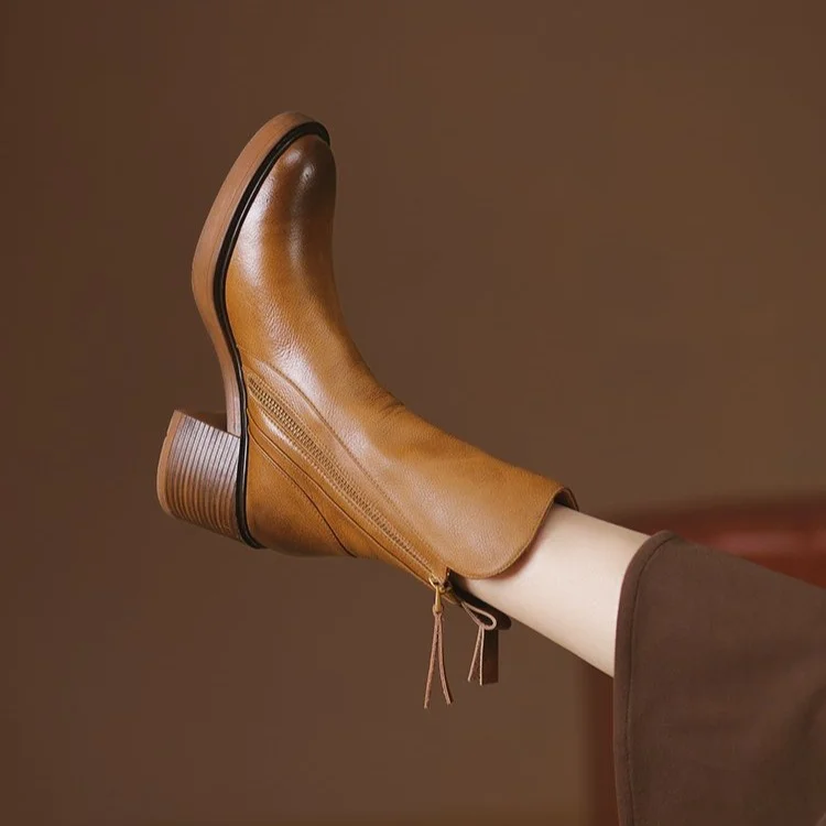 Yyvonne Yards Of Autumn Coarse And Brown Short Boots Female British Wind Side Zipper High-Witling Retro Round Head Martin Boots