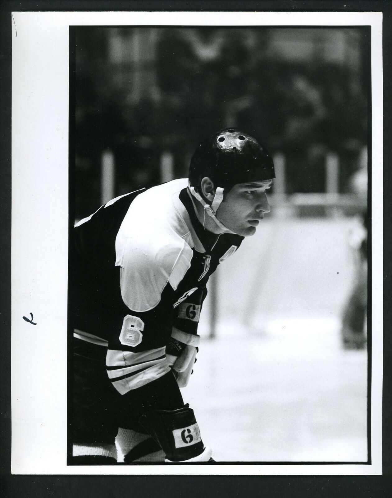 Ted Green lines up for face-off 1970's Press Original Photo Poster painting Boston Bruins