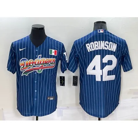Men's Los Angeles Dodgers #42 Jackie Robinson Navy Mexico Rainbow Cool Base Stitched Baseball Jersey TQH7