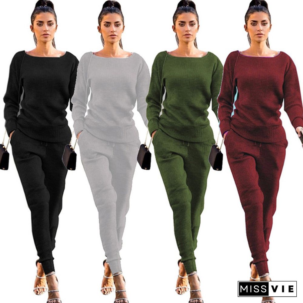 Women's Fashion Casual Two-piece Round Neck Pit Sports Suit