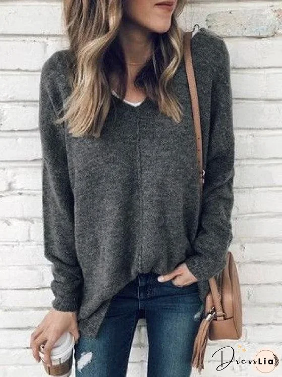 Women's Relaxed Fit V-Neck Long Sleeve Top