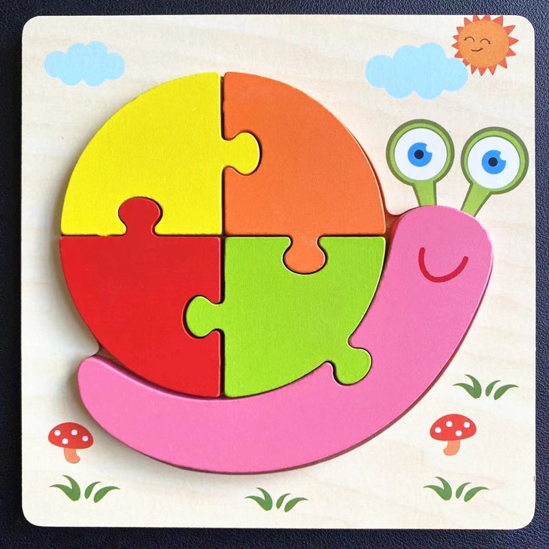 Kindergarten Children’s Enlightenment Early Education Cognition Cartoon Animal Cognition Hand-held Board Wooden Three-dimensional Puzzle Wooden Toys