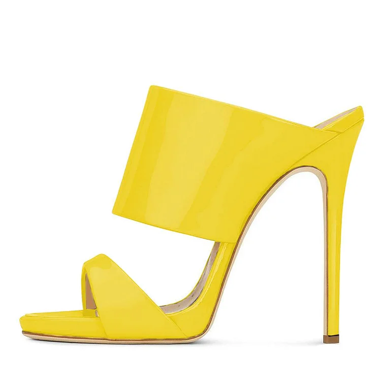 Yellow Mule Stiletto Heels with Open Toe Vdcoo