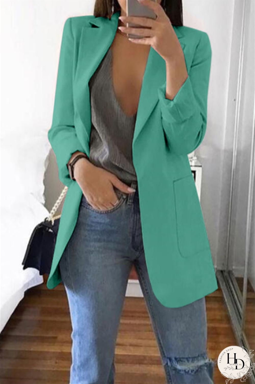 Black Casual Long Sleeves Suit Jacket