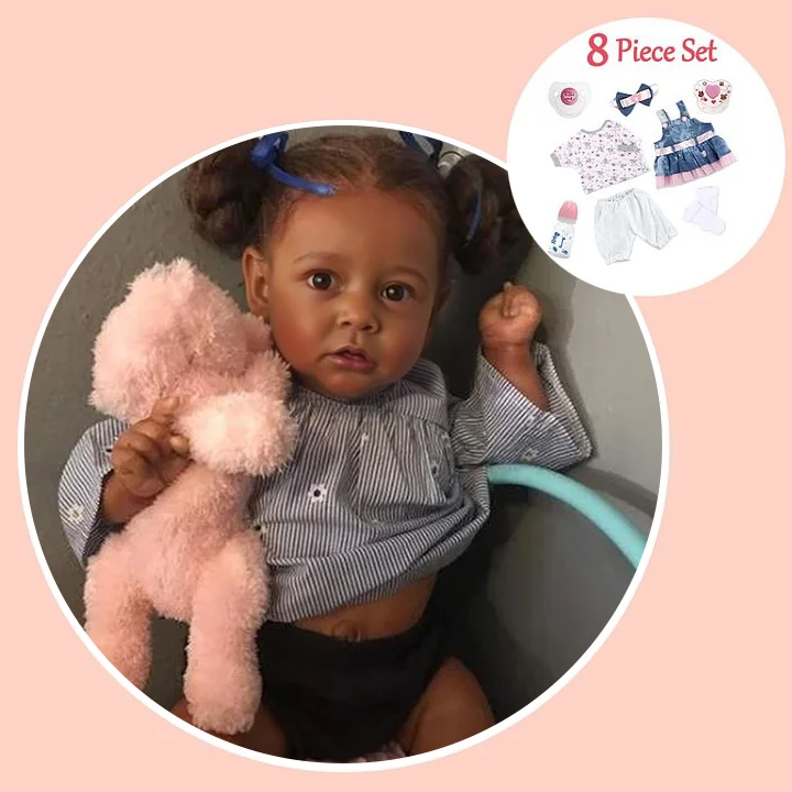 Dollreborns® Realistic 20'' African American Kelly Black Weighted Soft Reborn Baby Doll Girl with Coos and "Heartbeat"