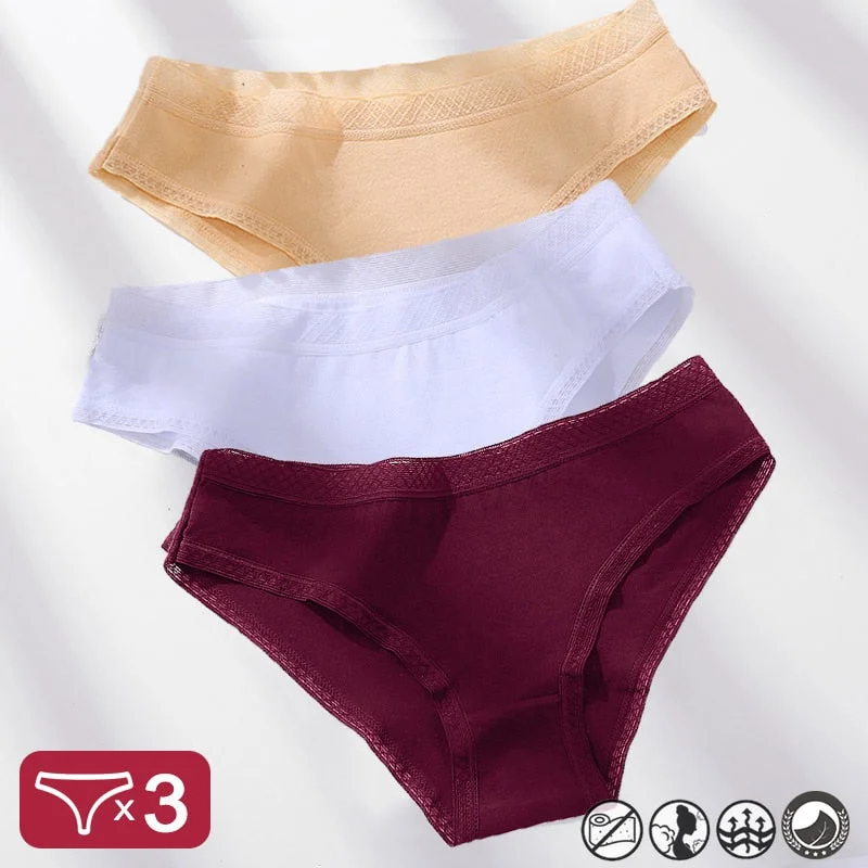 3PCS/Set Mesh Waistband Cotton Panties Women's Briefs Underwear Sexy Lingerie Panties Female Underpants Solid Color Girls Pantys