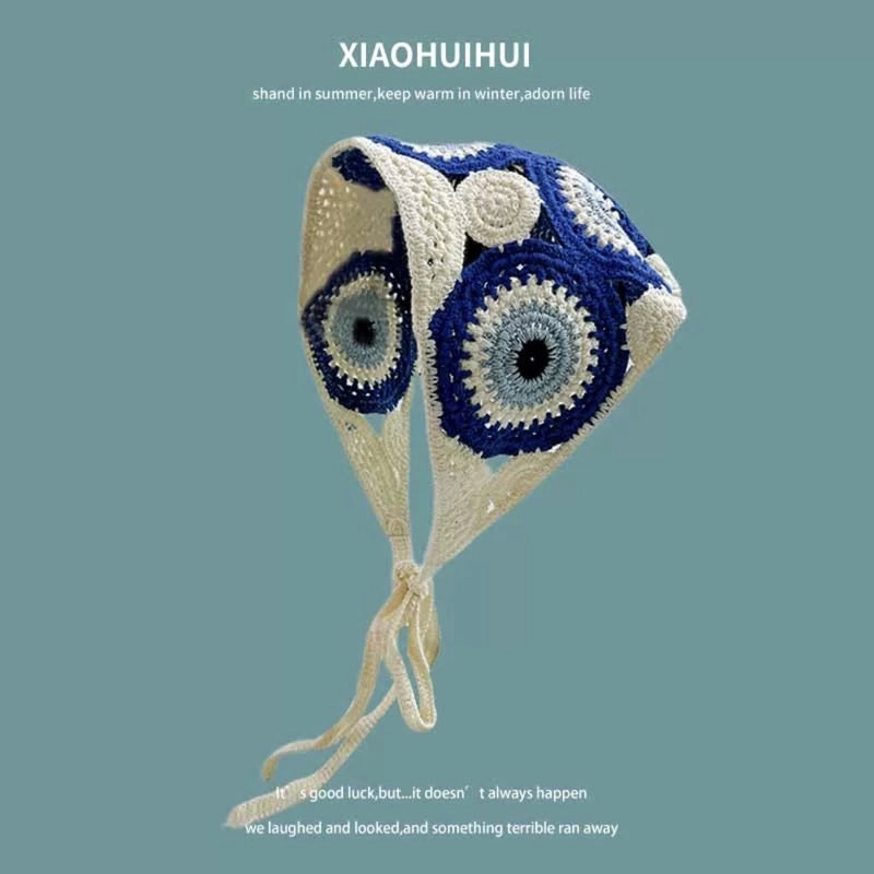 French Retro Turban Women’s Triangle Scarf Hair Belt Spring And Summer Travel Sweet Cute Handmade Crochet Artistic Style Baotou Hat