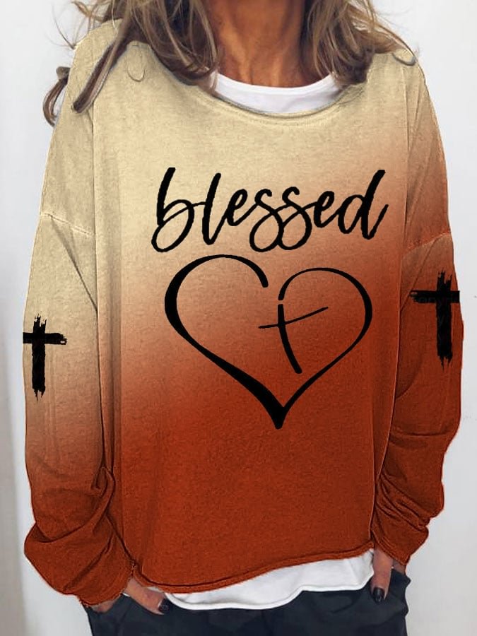 Women's Blessed Love Cross Printed Sweatshirt