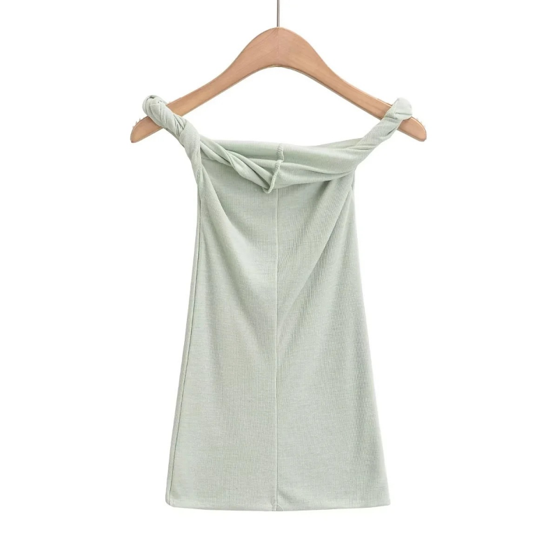 Ootddress Twist Off-Shoulder Slim T-shirt Solid Patchwork Elegant Backless Women's Top Y2k Top Pleated Casual Strapless Pullover Tee
