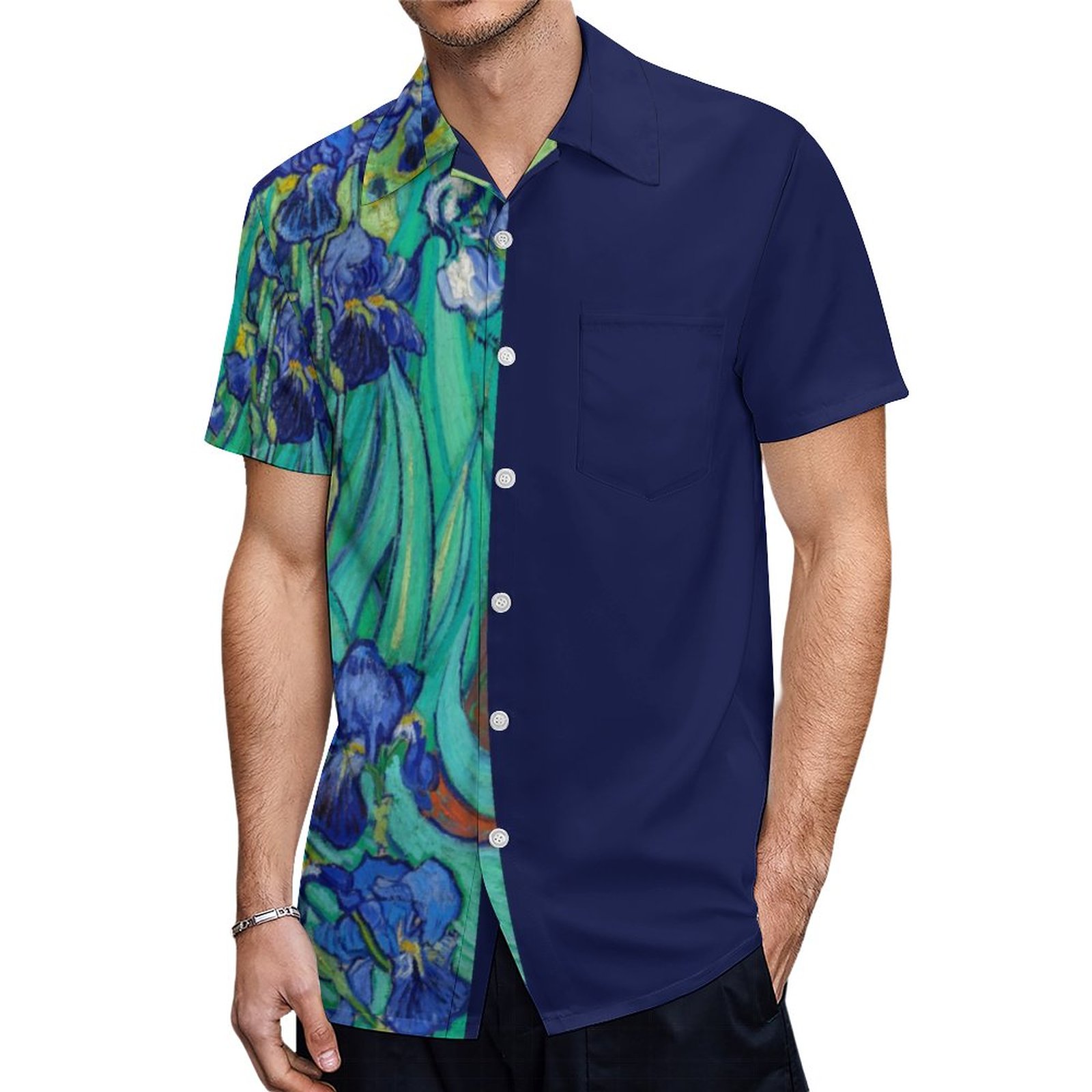 Van Gogh Iris Field Asymm Hawaiian Shirt Mens Button Down Plus Size Tropical Hawaii Beach Shirts