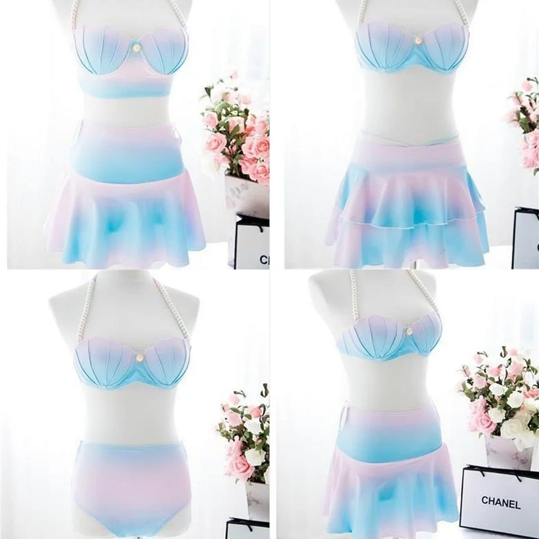 S-XL Pastel Mermaid Swimsuit Sea Shell Bikini Set SP166476