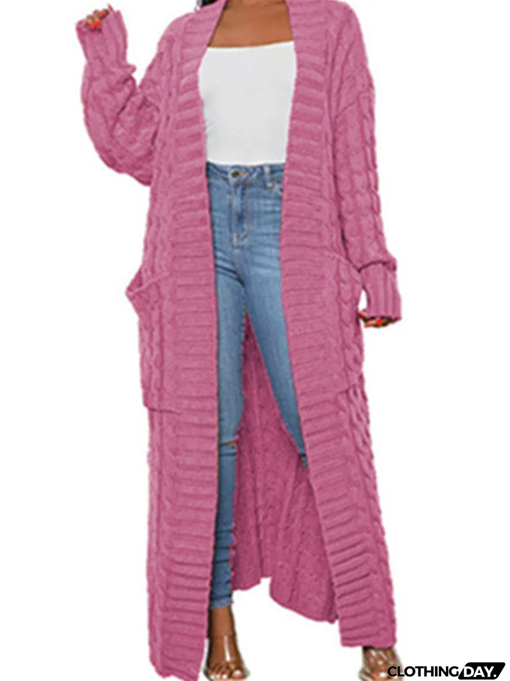 Women's V-neck Stitching Long Sweater Cardigan Jacket Long-length Coat