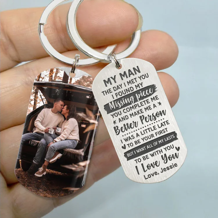 To My Man, Personalized Photo Keychain for Couple Valentine's Gift