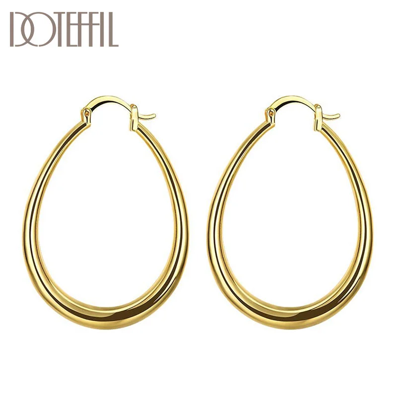 DOTEFFIL 925 Sterling Silver Flat U Circle Hoop 18K Gold/Rose Gold Earrings For Women Jewelry
