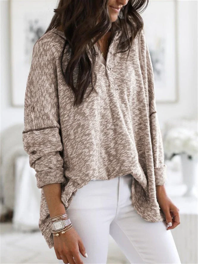 Women's V-Neck Streetwear Loose Fit Outerwear Long Sleeve Top