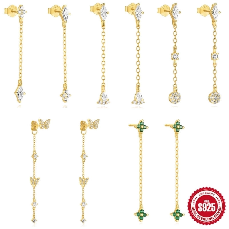 1 Pair 925 Sterling Silver Zircon Geometric Drop Earrings