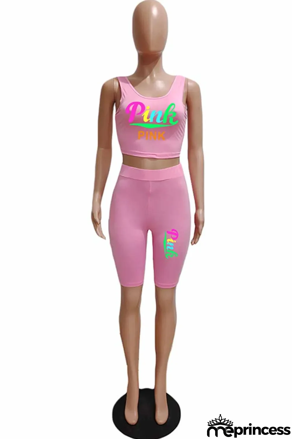 Red Casual Print Letter U Neck Sleeveless Two Pieces