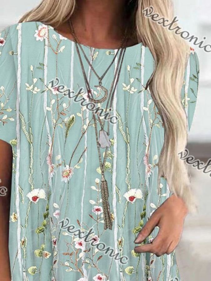 Women Half Sleeve V-neck Solid Color Dress