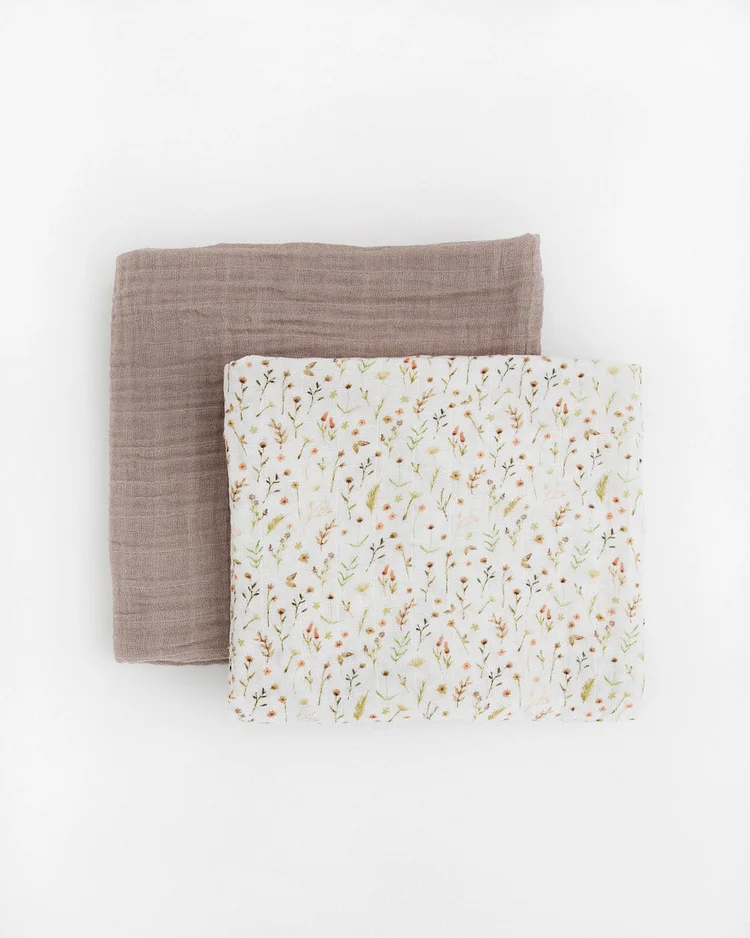 Organic Cotton Muslin Swaddle Blanket 2 Pack - Floral Field
