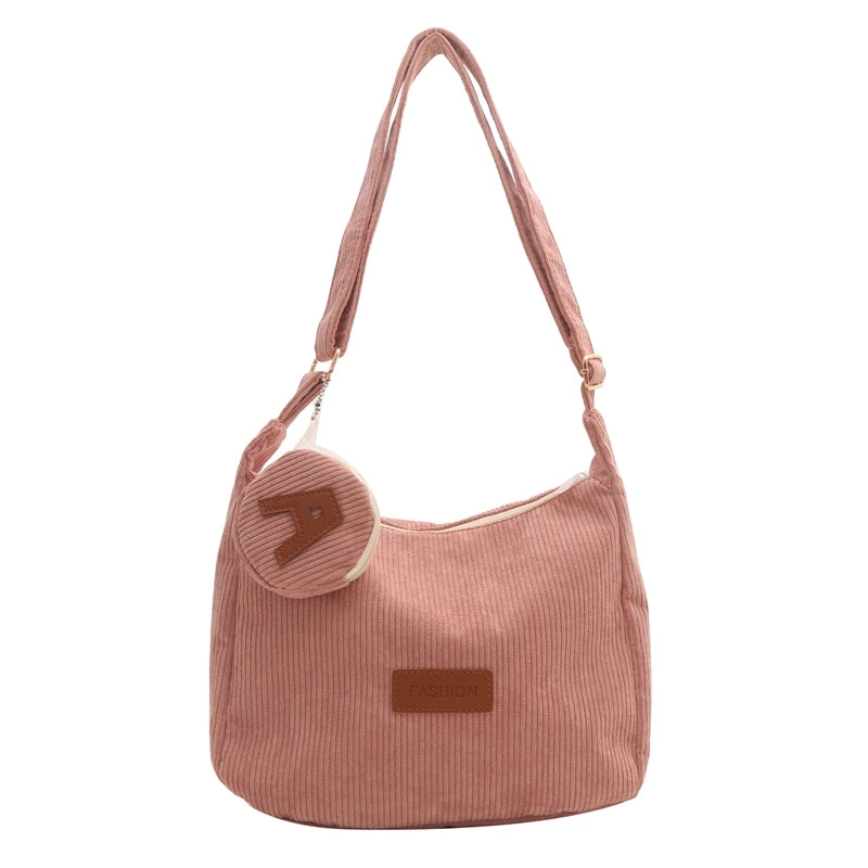 Women’s Corduroy Solid Color Classic Style Square Zipper Shoulder Bag