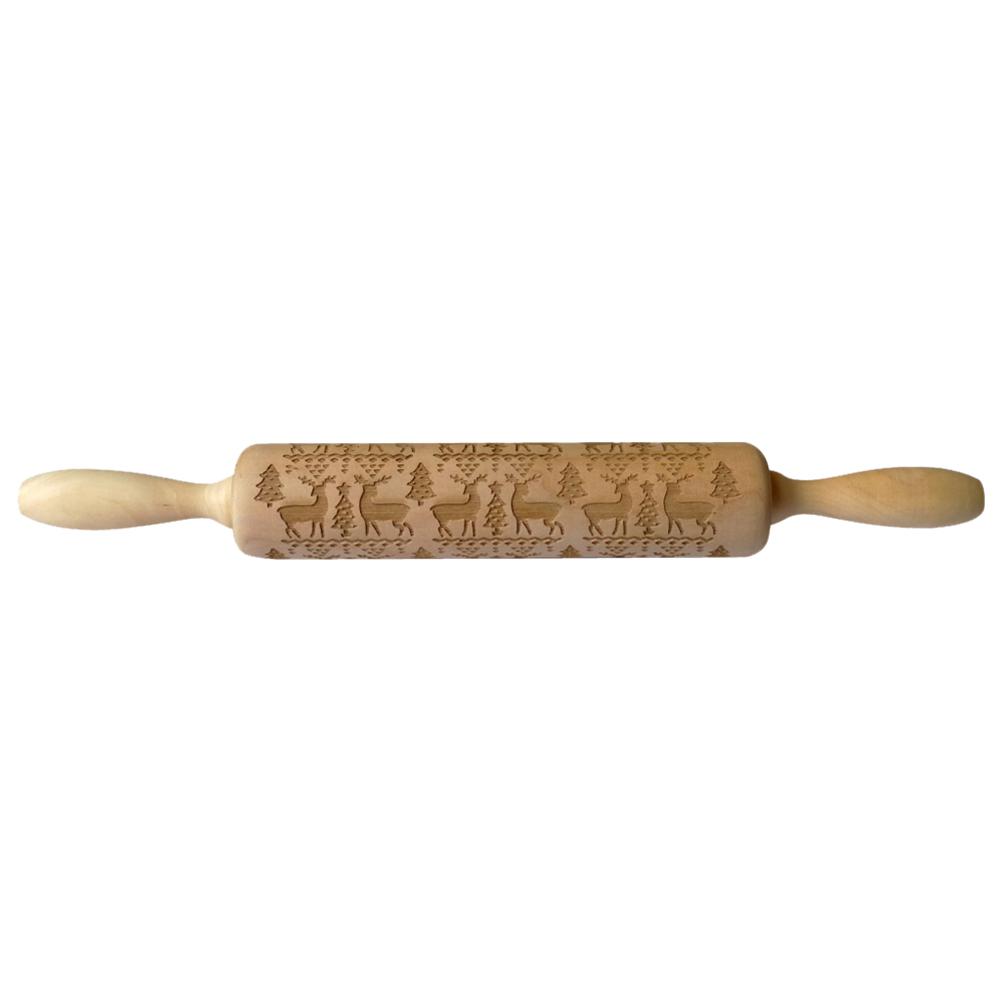 

Christmas Snowflake Elk Wooden Rolling Pin Dough Engraved Roller DIY Tool, 501 Original