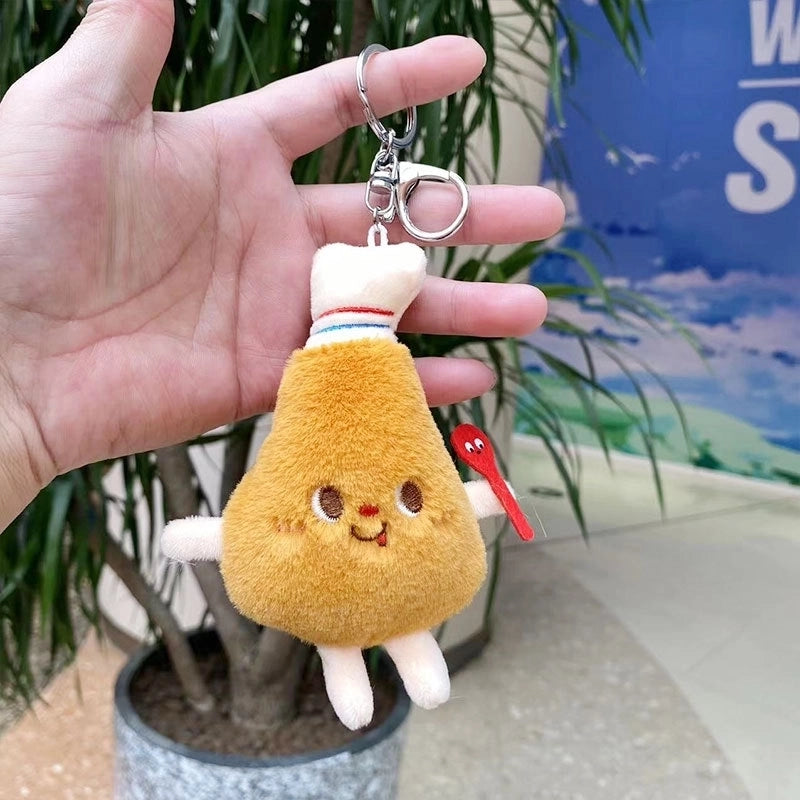 3 Pieces Cute Novelty Toast Hamburger Hot Dog Pp Cotton Plush Unisex Bag Pendant Keychain