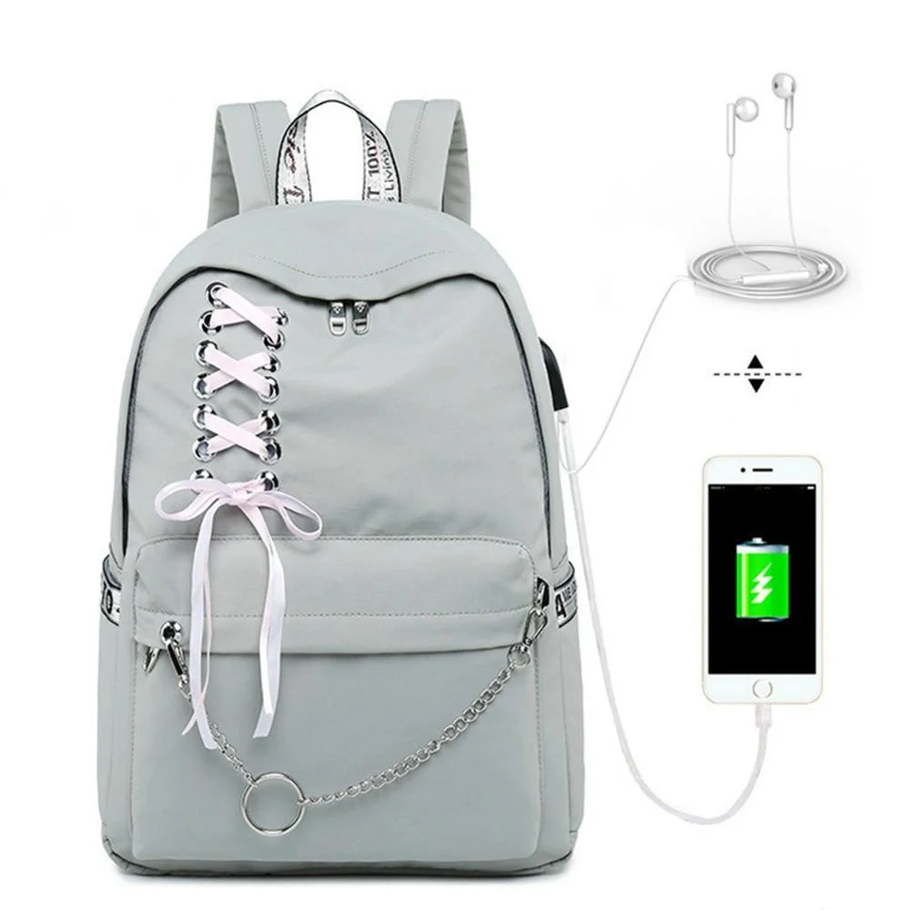 Girl Schoolbag Female Students Laptop Backpack Kids School Bags For Teenage Girls Women Gray Backpacks、、sdecorshop