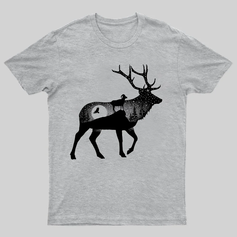 Deer Starry Night Printed Men's T-shirt