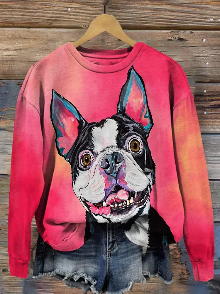 Cute Boston Terrier Dog Art Comfy Sweatshirt