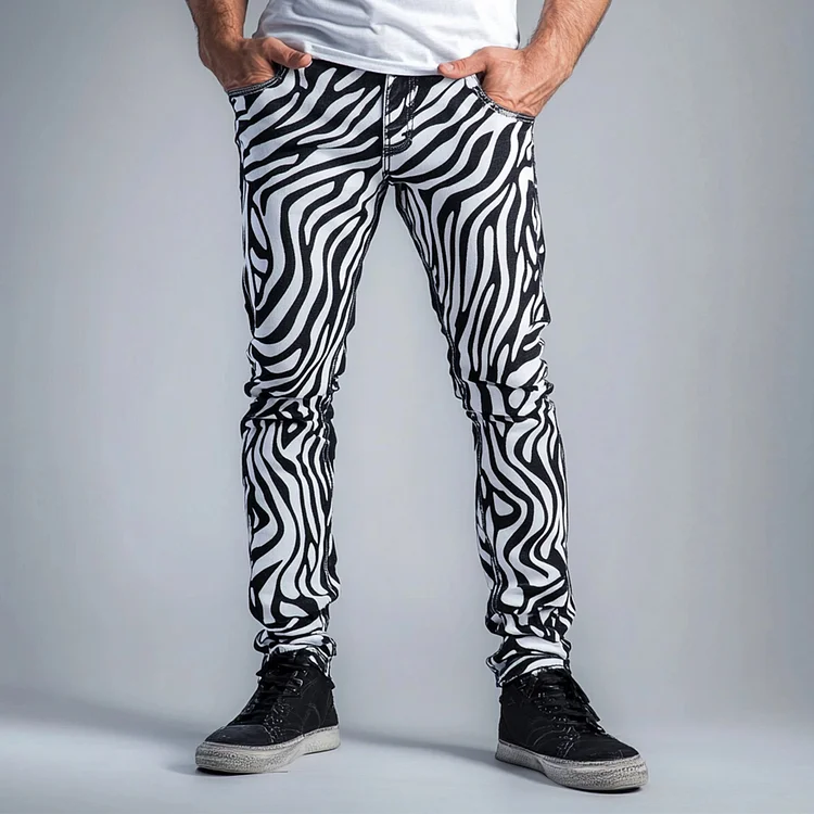 Okaywear Pocket Zebra Stripes Straight Denim Jeans Okaywear
