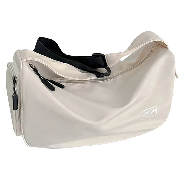 Solid Color Fitness Bag Zipper Fitness Training Bag for Men Women (White)