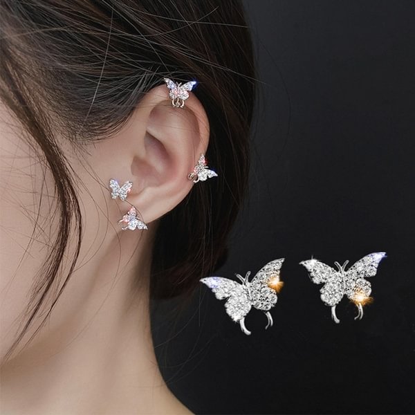 925 Silver Butterfly Earrings No Piercing Ear Clips Female Ear Studs Jewelry
