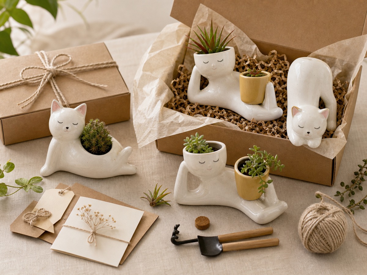 Handmade plant pots arranged as a giftable set