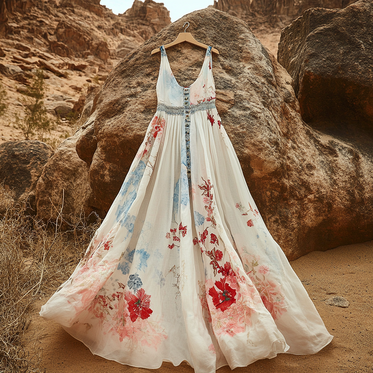 Simpfit Ärmelloses Vintage-Kleid mit Batikmuster und Blumenmuster für Damen