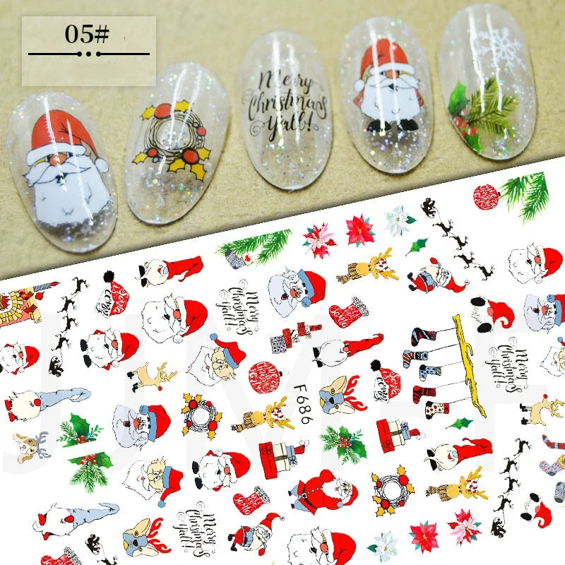3D Christmas Nail Art Decoration Stickers Sparkly Gold White Colorful Glitter Geometry Snowflake Winter Slider Nail Foils-Nail Inspo