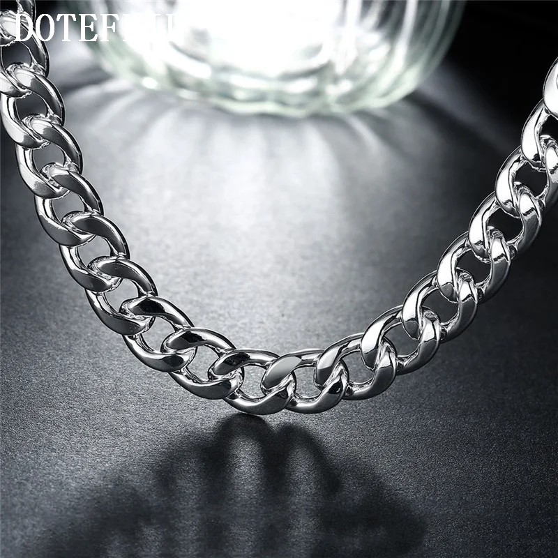 DOTEFFIL 925 Sterling Silver 10mm 20 inch/24 inch Sideways chain Necklace For Men Jewelry