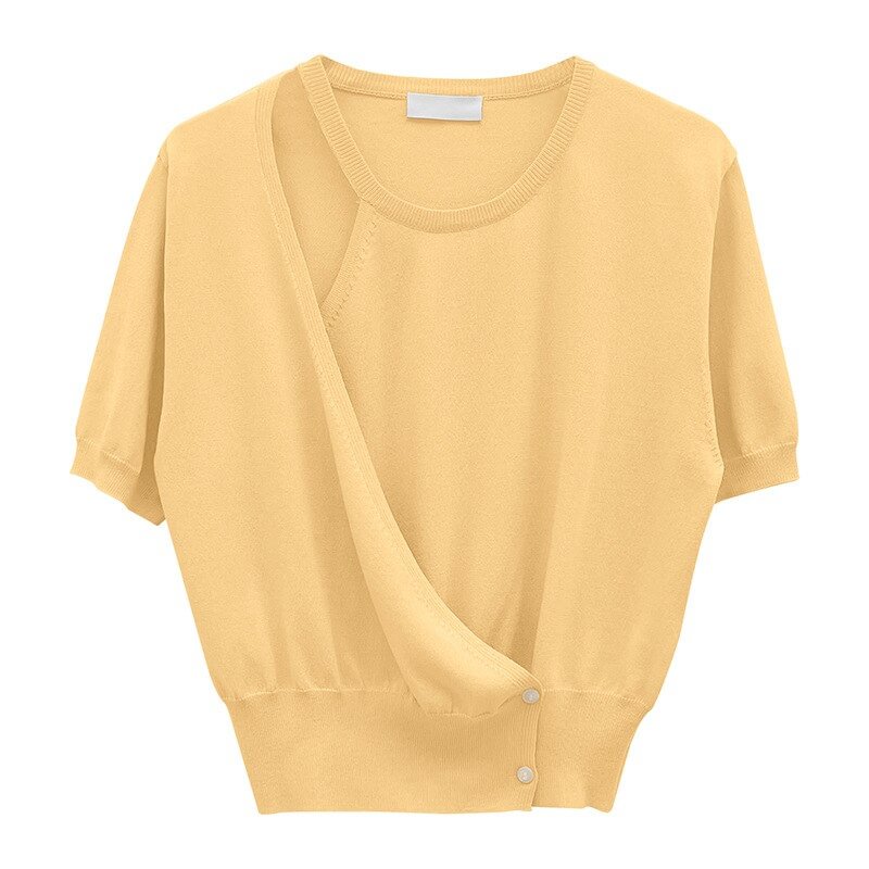Woherb Woman Tshirts Halter Neck Camisetas Casual Fashionable Tops Gentle Irregular Temperament Summer Solid Color Cardigan