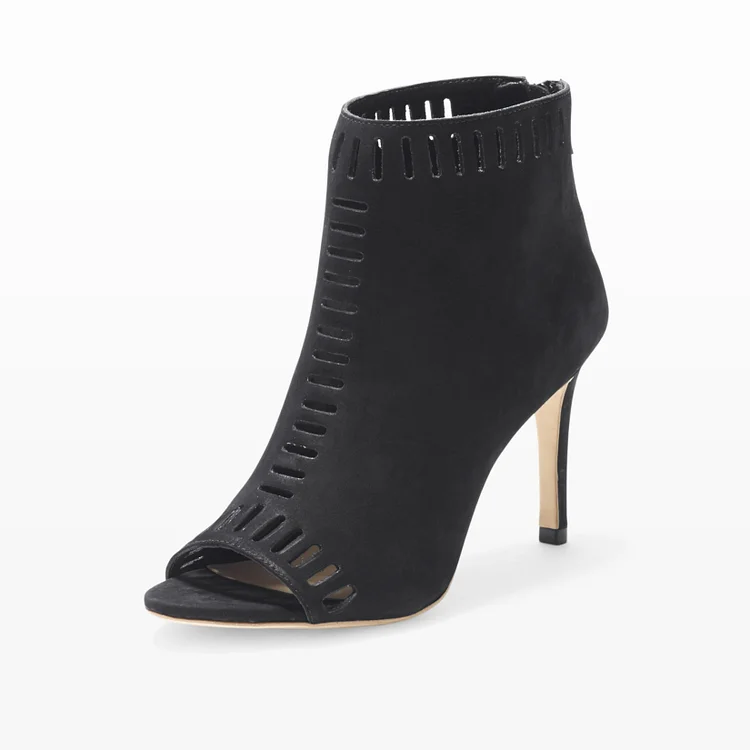 Retro Black Hollow-Out Summer Boots Peep Toe Stiletto Ankle Boots |FSJ Shoes