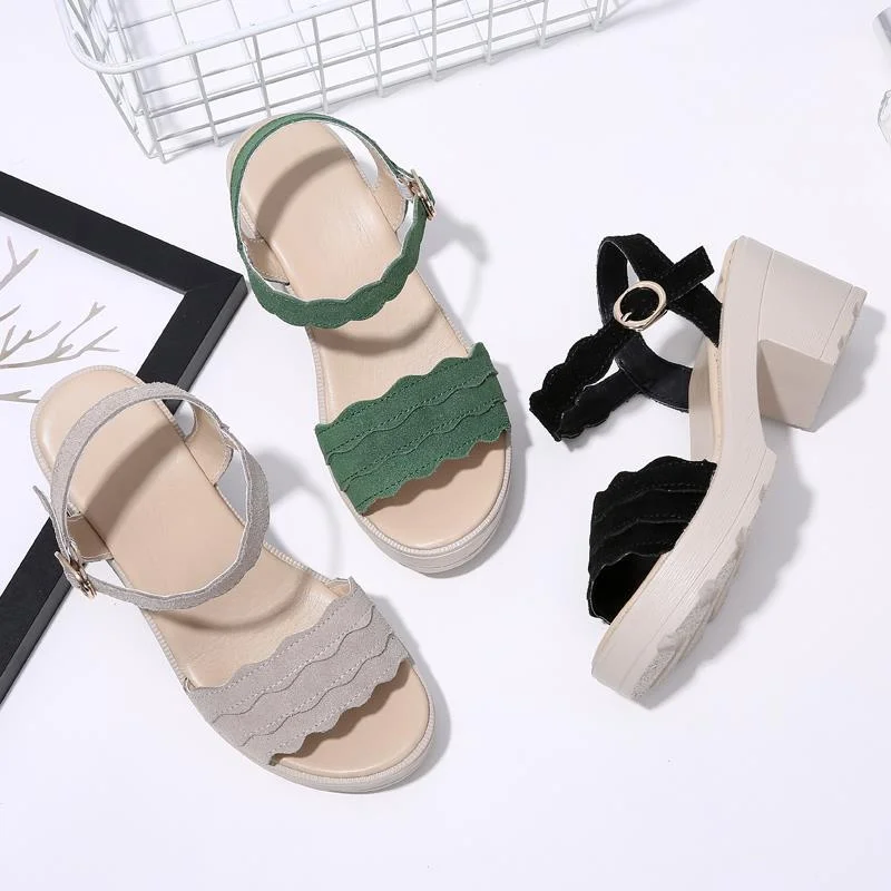  2022 Summer Shoe Sandals for Women Suede Heel Leather Casual Platform Pumps Korean Designer Slipper