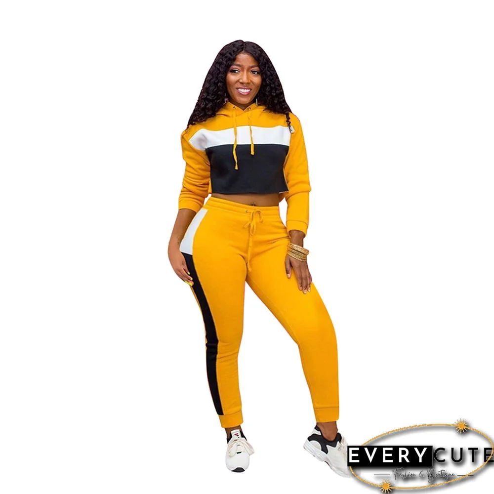 Yellow Colorblock Hooded Sweatshirt with Pant Set