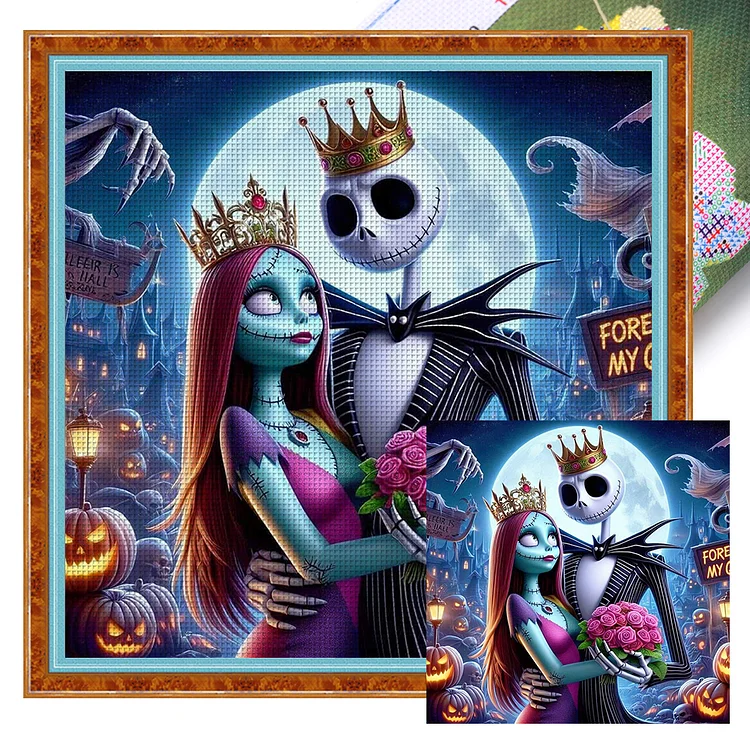 【Huacan Brand】Disney Jack And Sally 11CT Stamped Cross Stitch 40*40CM