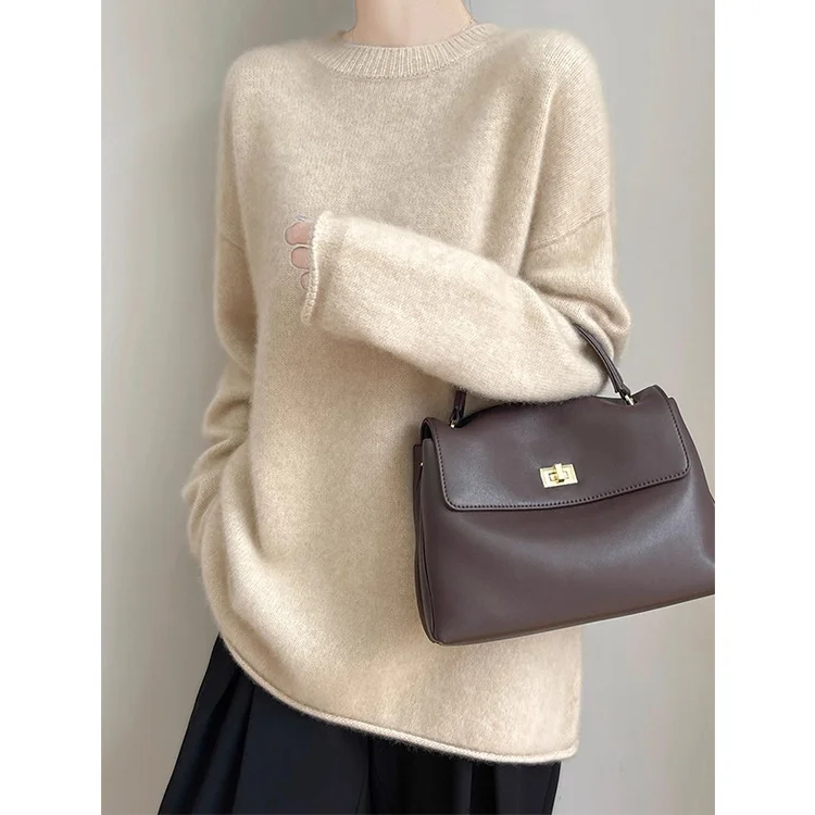 Athvotar Athvotar Thicker And Increase Imitation Water Marinade Sweater Women 2025 New Autumn And Winter Round Collar Collar Tiling Lazy Wind Long-Sleeved Knitting Top