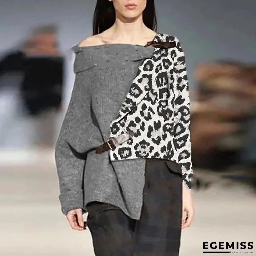 Leopard Printed Long Sleeve Irregular Sweater | EGEMISS