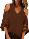 V-Neck Strapless Shoulder Patchwork T-Shirt by Inlyline