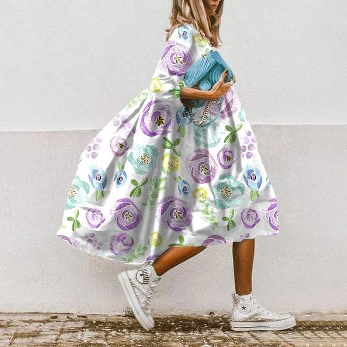 Fresh Floral Print Midi Dress