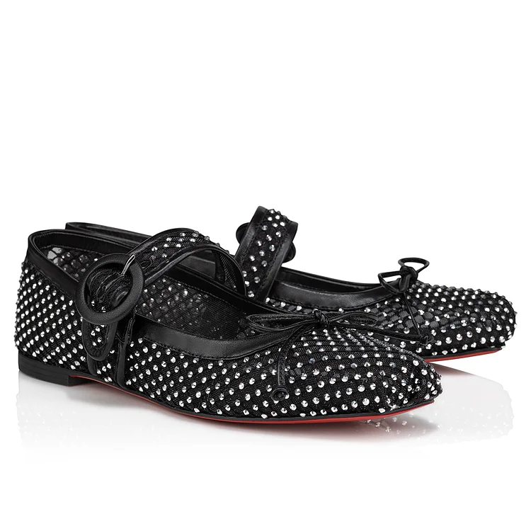 Women's Flats, Bow Square Toe Comfortable Light Shoes, Mary Jane Red Bottom Shoes Vocosi VOCOSI